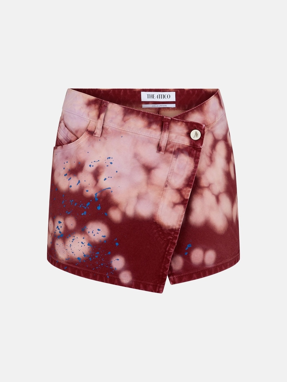 NWT THE ATTICO EUDRA PINK BURGUNDY AND BLUE PAINT SPLATTER MINI SKIRT